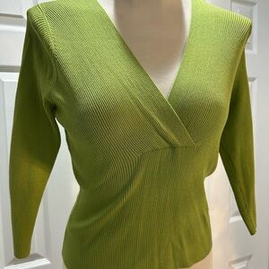 Green sweater top low cut three-quarter sleeves